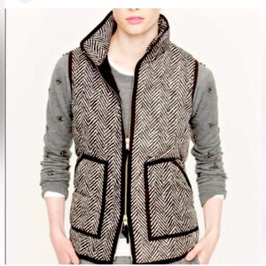 J. CREW Herringbone Excursion Quilted Down Puffer Vest Double Zipper